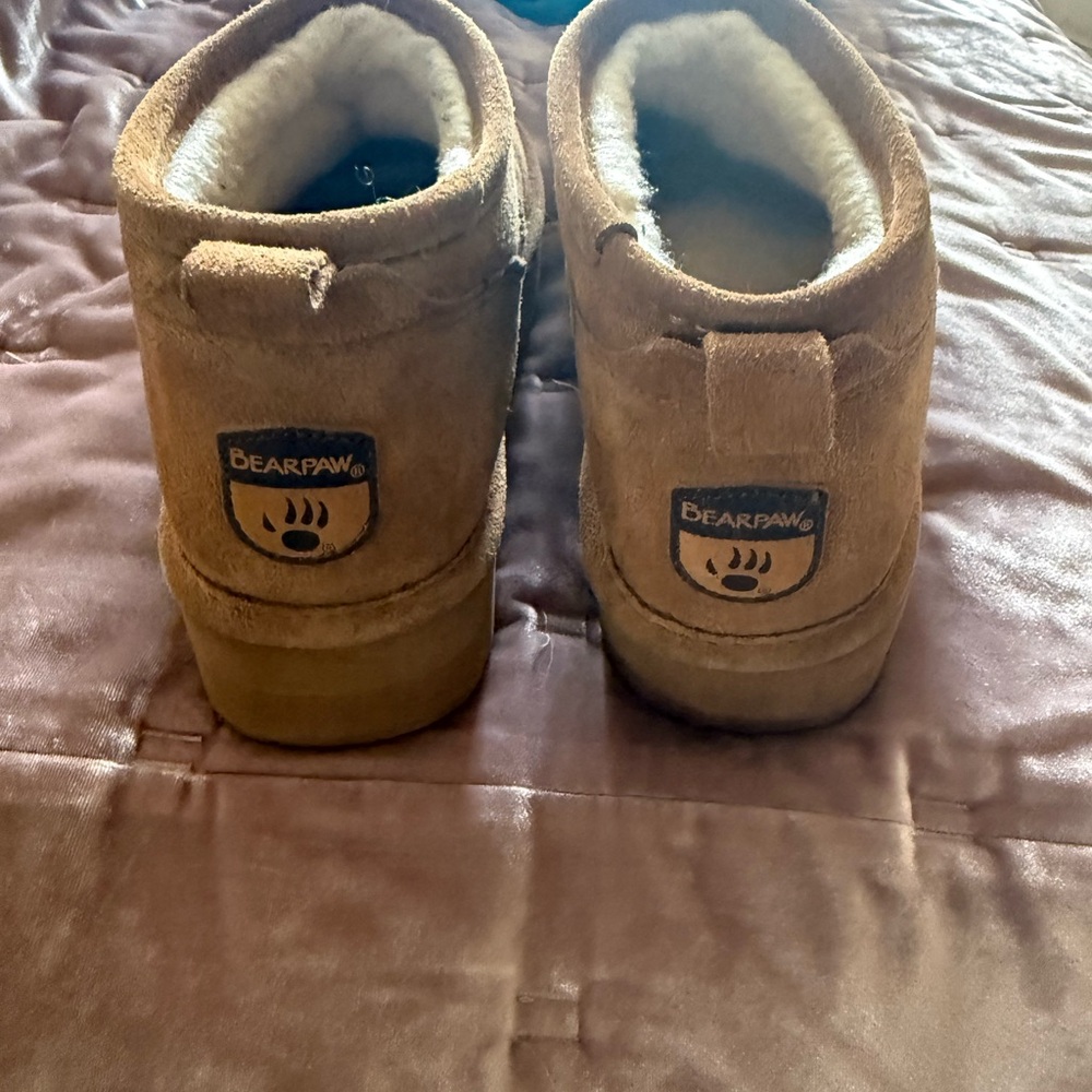 BearPaw Kids Tan Suede Slip-On Shearling Slippers
